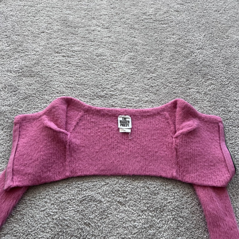 The Ragged Priest Eyelash Fuzzy Knit Sweater‎ Womens S Pink Crop Zip - Picture 4 of 12